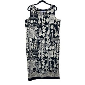 JM Collection VTG Maxi Dress Abstract Print Sleeveless Casual Black Beige 1X